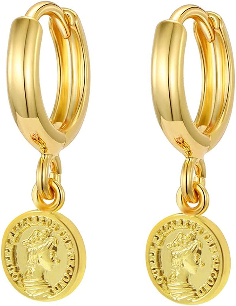 Gold Huggie Small Hoop Earrings with Charm Personalized Snake/Evil Eye/Star/Cross/Lock/Key 18K Gold Plated Crystal Drop Dangle Earrings for Women Coin