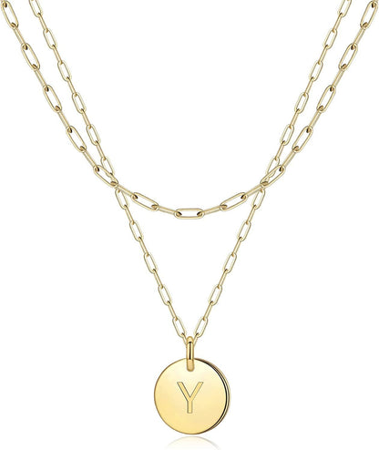 Gold Initial Necklaces for Women,14K Real Gold Filled Paperclip Link Chain Necklace Gold Coin Necklaces for Women Initial Necklace Layered Initial Necklaces for Women Teen Girl Jewelry Y