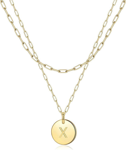 Gold Initial Necklaces for Women,14K Real Gold Filled Paperclip Link Chain Necklace Gold Coin Necklaces for Women Initial Necklace Layered Initial Necklaces for Women Teen Girl Jewelry X