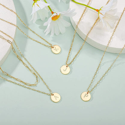 Gold Initial Necklaces for Women,14K Real Gold Filled Paperclip Link Chain Necklace Gold Coin Necklaces for Women Initial Necklace Layered Initial Necklaces for Women Teen Girl Jewelry