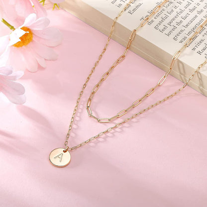 Gold Initial Necklaces for Women,14K Real Gold Filled Paperclip Link Chain Necklace Gold Coin Necklaces for Women Initial Necklace Layered Initial Necklaces for Women Teen Girl Jewelry