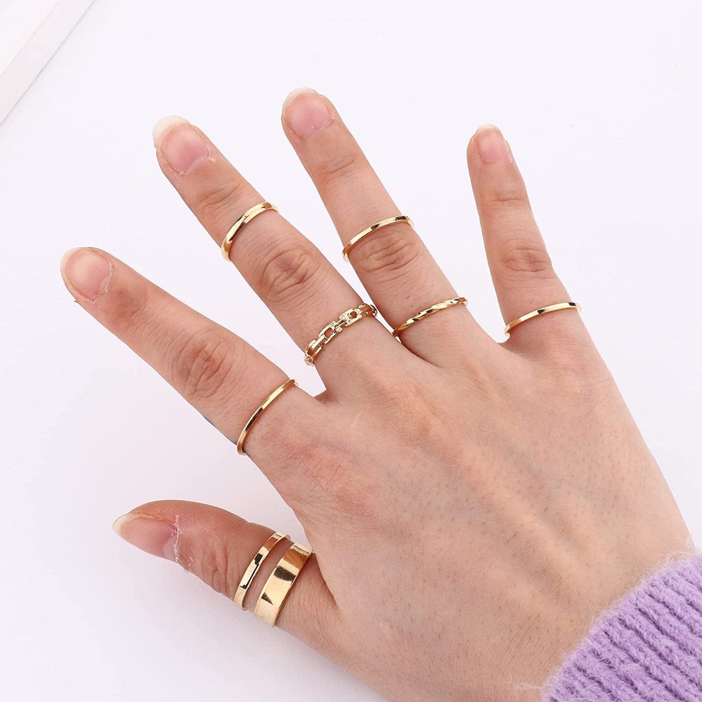 Gold Jewelry Sets for Women Gold Layered Necklaces Chunky Bracelets Knuckle Rings Set Costume Accessories Jewelry