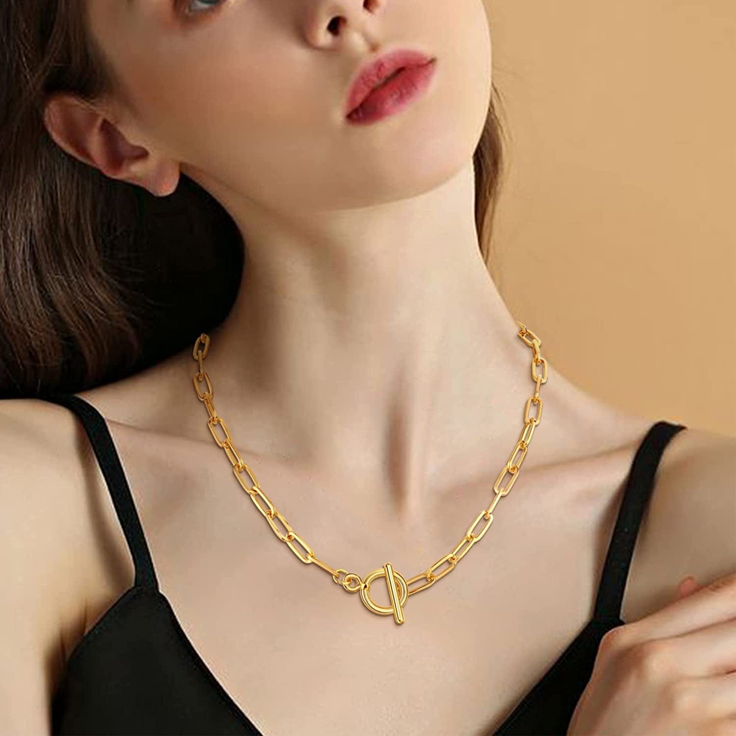 Gold Jewelry Sets for Women Gold Layered Necklaces Chunky Bracelets Knuckle Rings Set Costume Accessories Jewelry