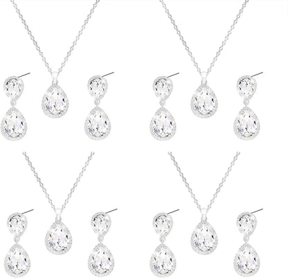 Gold Silver Bridesmaid Jewelry Set for Wedding of 4 6 8 Sets, Bridesmaid Necklace Earrings Gifts for Bridesmaid on Wedding Day 4 Set Silver