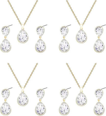 Gold Silver Bridesmaid Jewelry Set for Wedding of 4 6 8 Sets, Bridesmaid Necklace Earrings Gifts for Bridesmaid on Wedding Day 4 Set Gold