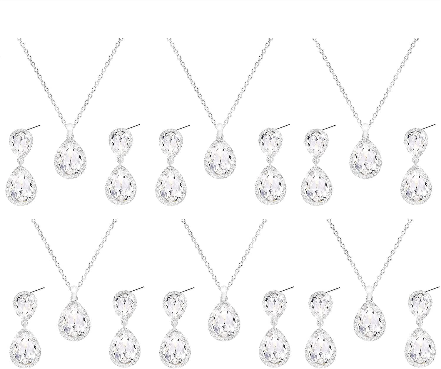 Gold Silver Bridesmaid Jewelry Set for Wedding of 4 6 8 Sets, Bridesmaid Necklace Earrings Gifts for Bridesmaid on Wedding Day 6 Set Silver