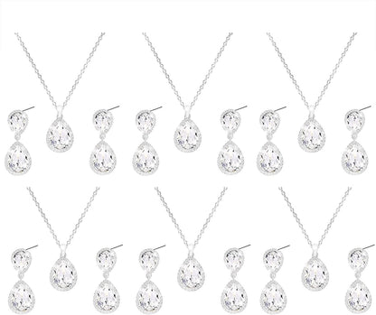 Gold Silver Bridesmaid Jewelry Set for Wedding of 4 6 8 Sets, Bridesmaid Necklace Earrings Gifts for Bridesmaid on Wedding Day 6 Set Silver