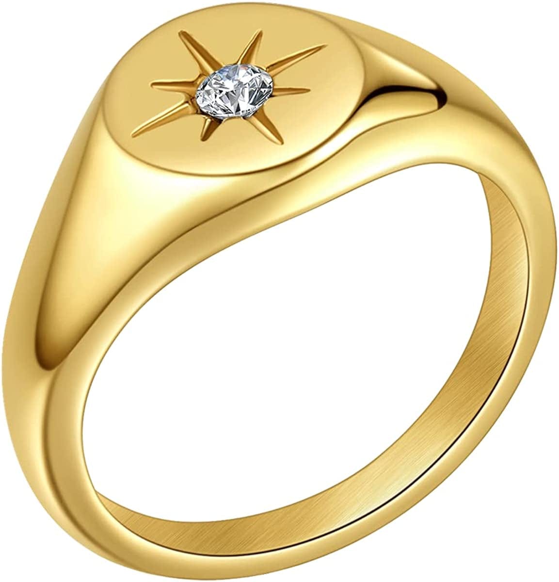 Gold Smiley|Frown Face/North Star Ring Solid Stainless Steel Simple Signet Band Ring Everyday Jewelry North Star(gold) / 8