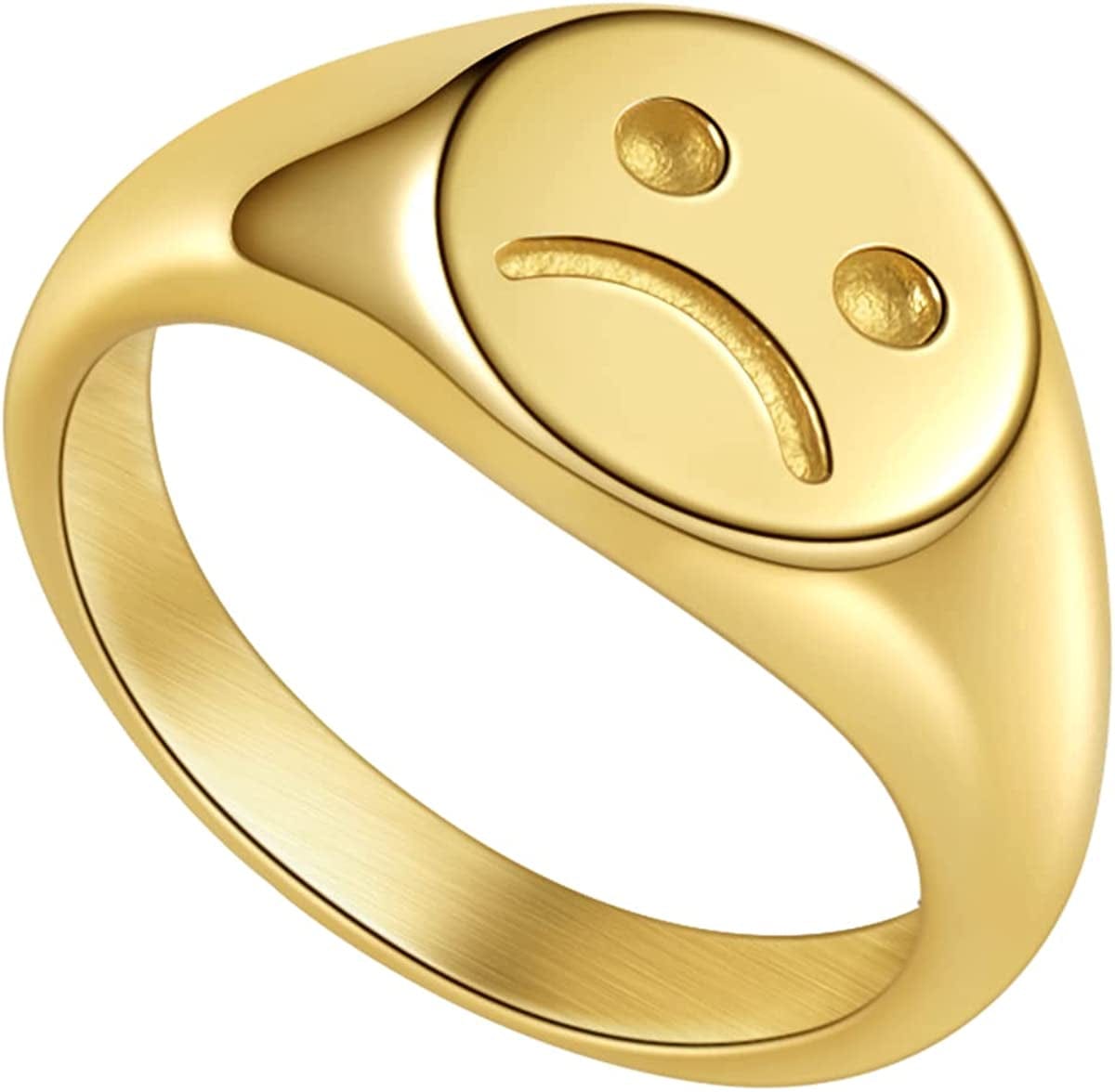 Gold Smiley|Frown Face/North Star Ring Solid Stainless Steel Simple Signet Band Ring Everyday Jewelry Frown / 8