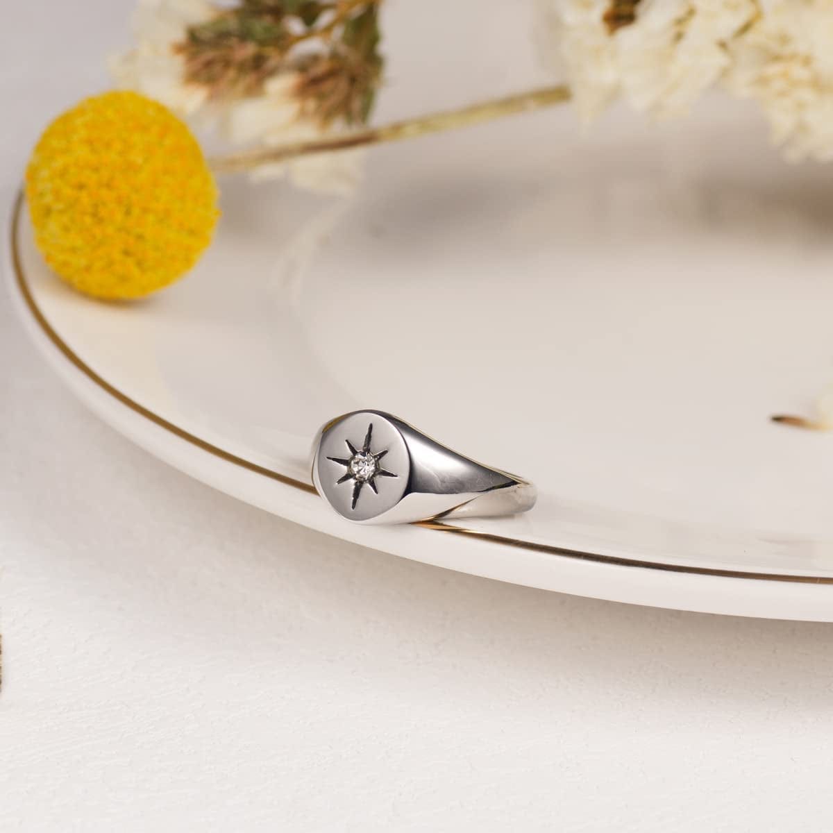Gold Smiley|Frown Face/North Star Ring Solid Stainless Steel Simple Signet Band Ring Everyday Jewelry