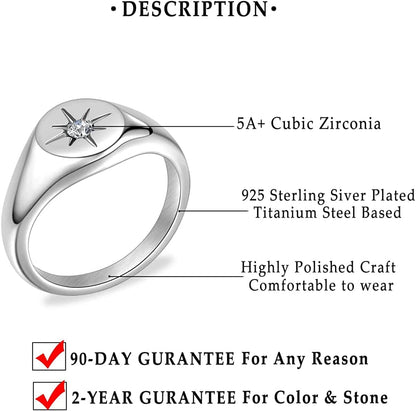 Gold Smiley|Frown Face/North Star Ring Solid Stainless Steel Simple Signet Band Ring Everyday Jewelry