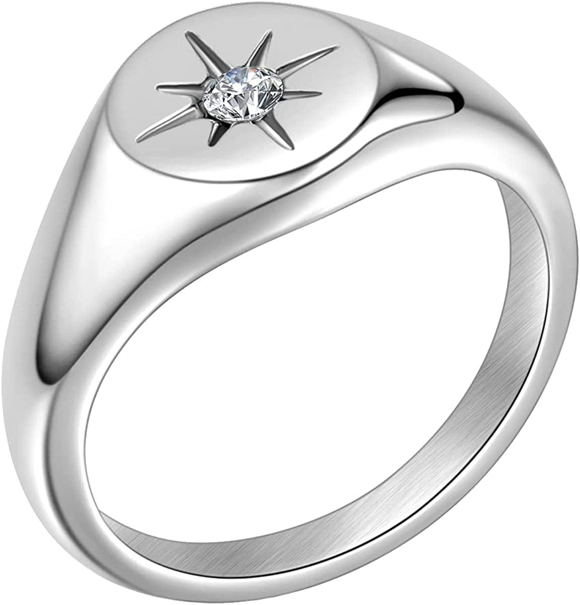 Gold Smiley|Frown Face/North Star Ring Solid Stainless Steel Simple Signet Band Ring Everyday Jewelry North Star(silver) / 8