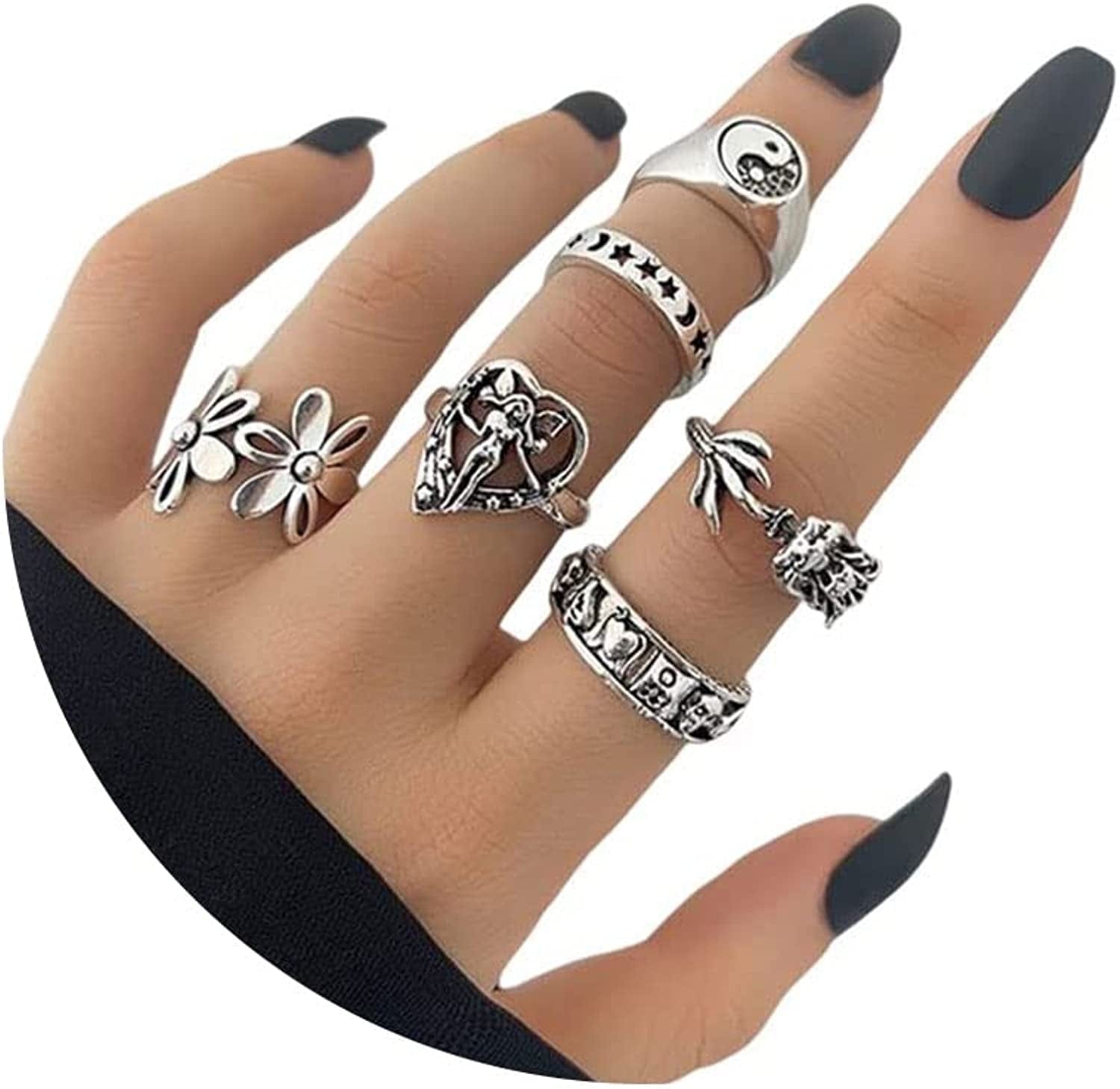Gold Stacking Rings for Women Butterfly Knuckle Rings Snake Rings Moon Star Rings Heart Stacking Rings for Girls Set C
