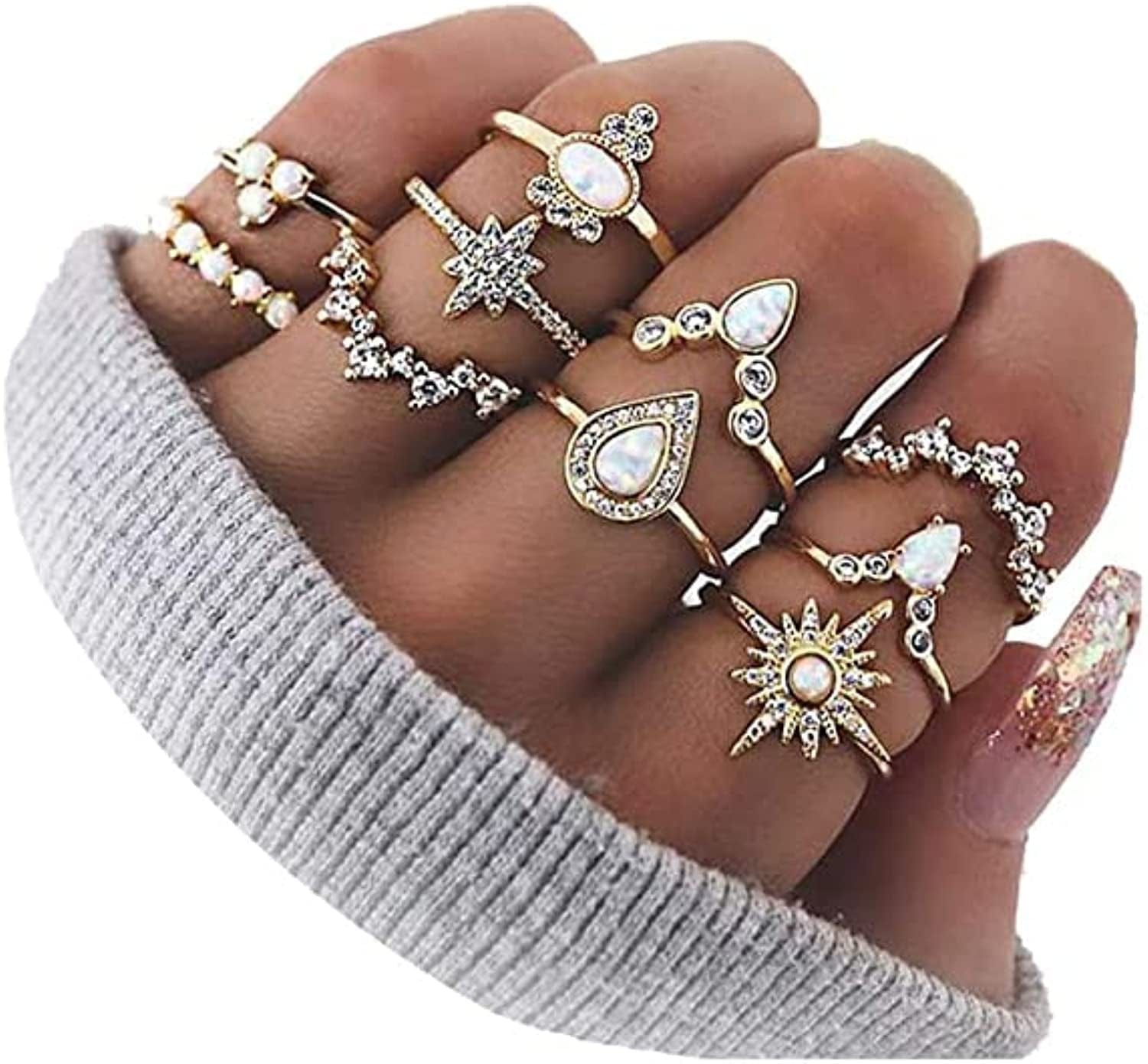 Gold Stacking Rings for Women Butterfly Knuckle Rings Snake Rings Moon Star Rings Heart Stacking Rings for Girls Classical Ring Set