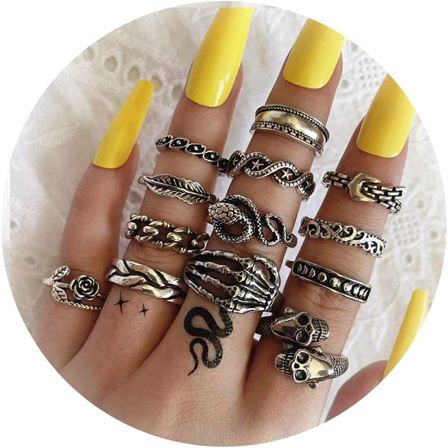 Gold Stacking Rings for Women Butterfly Knuckle Rings Snake Rings Moon Star Rings Heart Stacking Rings for Girls Silver Knuckle Snake Rings