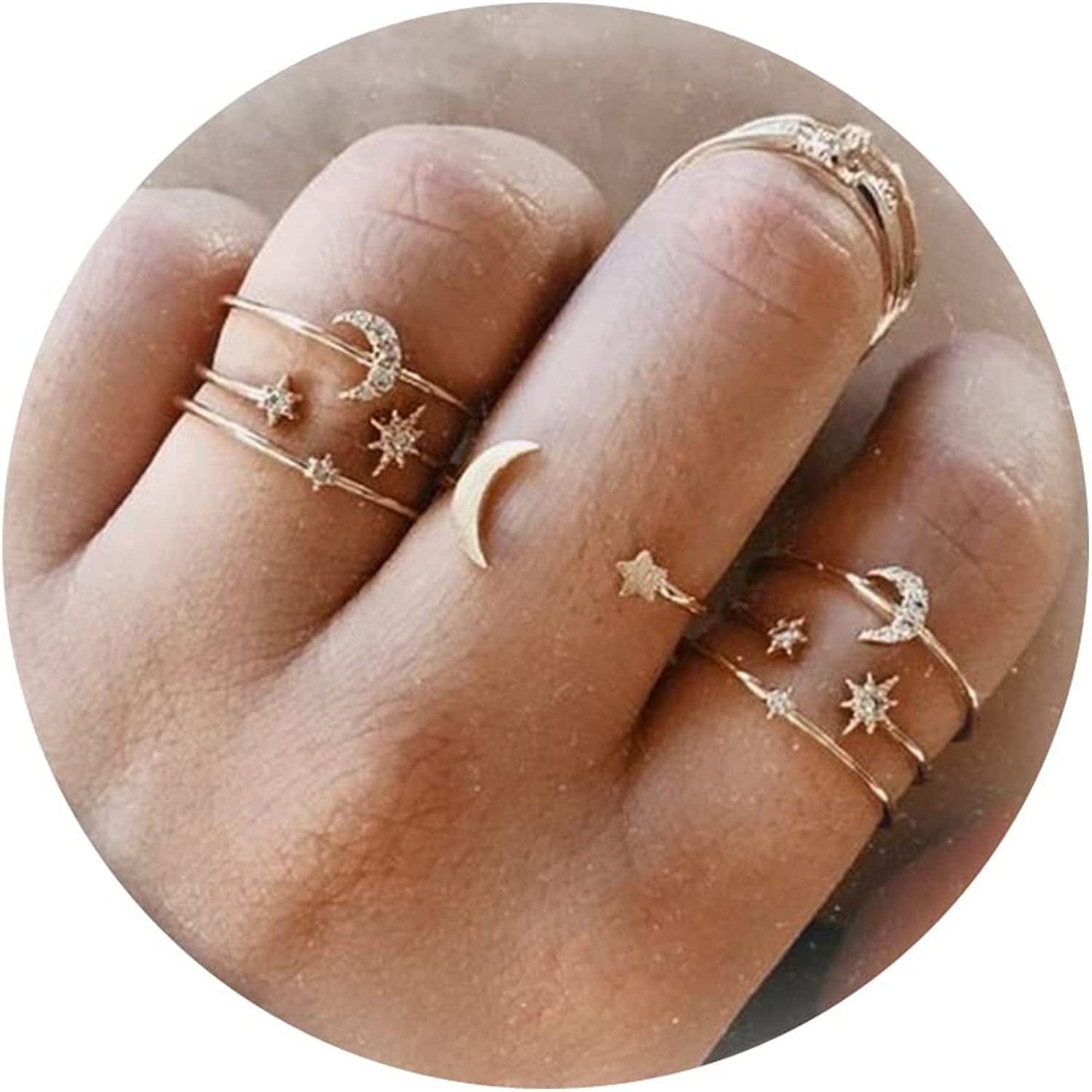 Gold Stacking Rings for Women Butterfly Knuckle Rings Snake Rings Moon Star Rings Heart Stacking Rings for Girls Moon Star Ring Set B