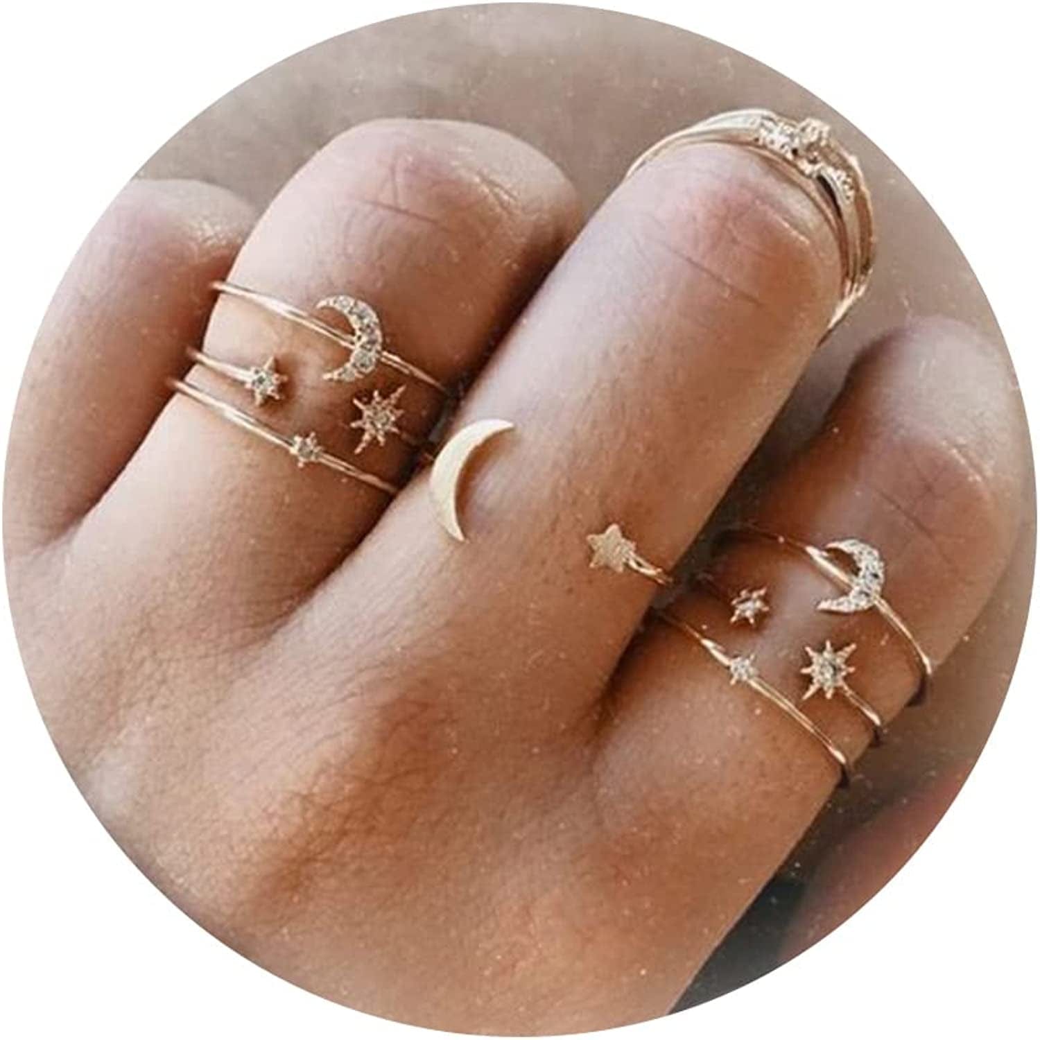 Gold Stacking Rings for Women Butterfly Knuckle Rings Snake Rings Moon Star Rings Heart Stacking Rings for Girls Moon Star Ring Set B