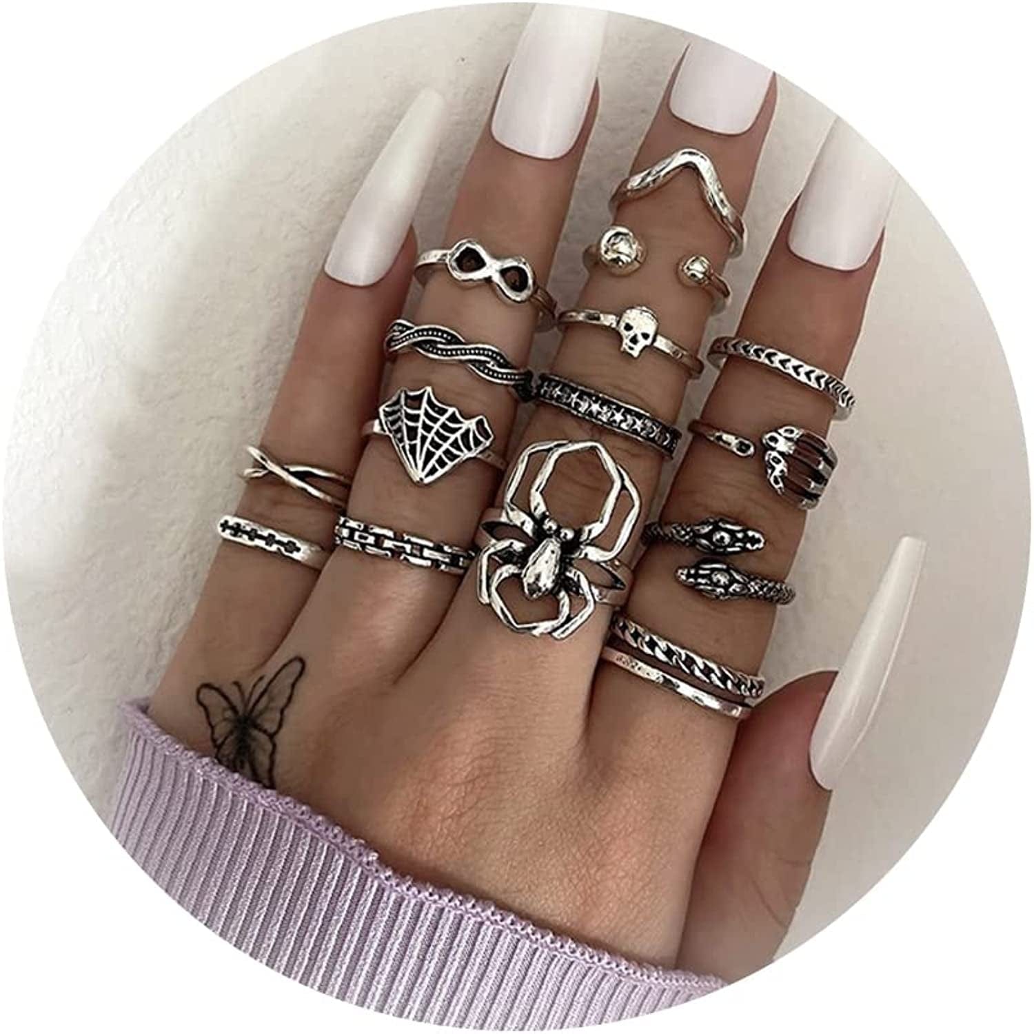 Gold Stacking Rings for Women Butterfly Knuckle Rings Snake Rings Moon Star Rings Heart Stacking Rings for Girls Silver Knuckle Spider Rings