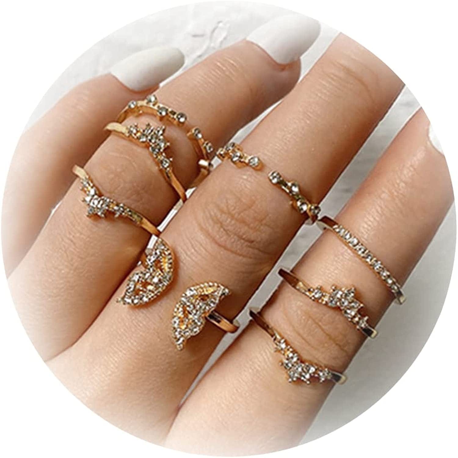 Gold Stacking Rings for Women Butterfly Knuckle Rings Snake Rings Moon Star Rings Heart Stacking Rings for Girls Rhinestone Butterfly Ring Set