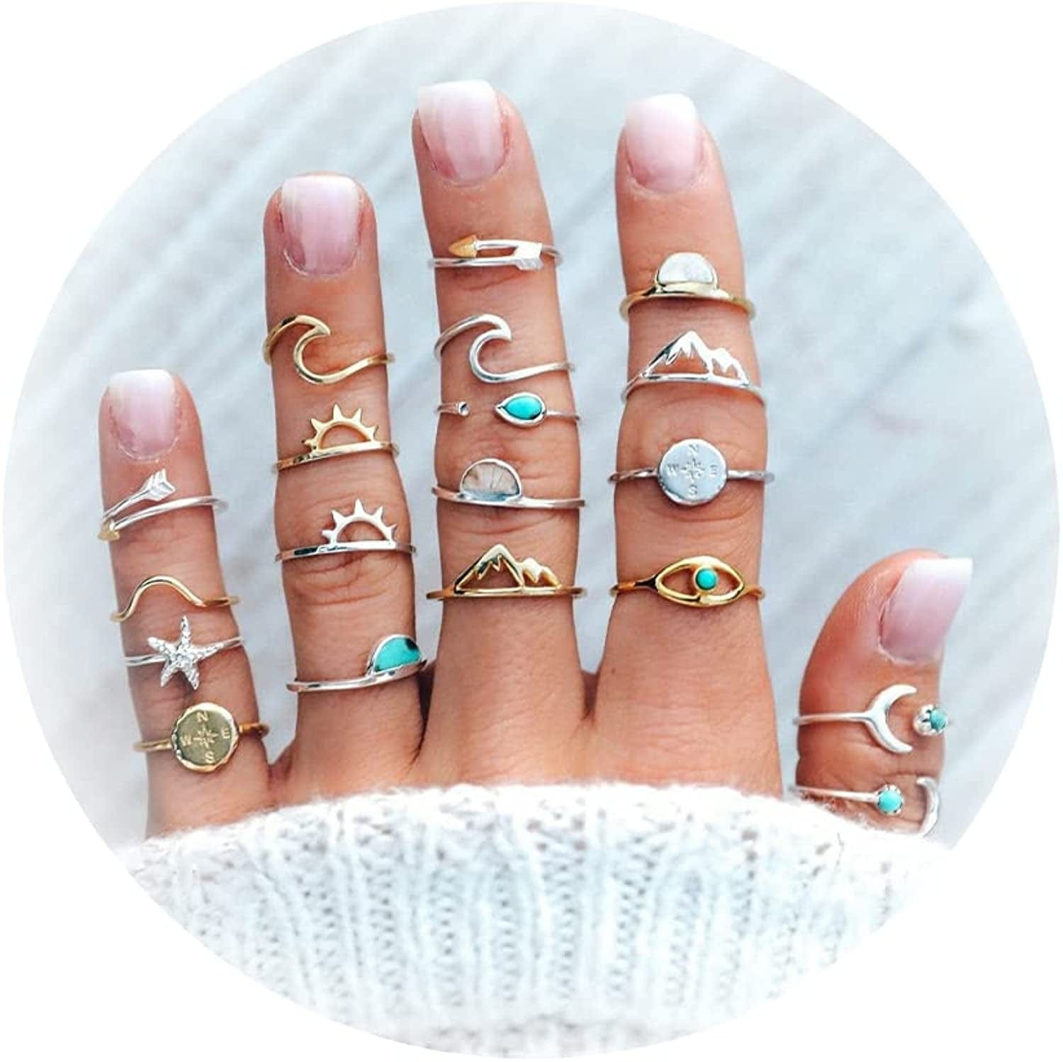 Gold Stacking Rings for Women Butterfly Knuckle Rings Snake Rings Moon Star Rings Heart Stacking Rings for Girls Gold Silver Moon Star Ring Set