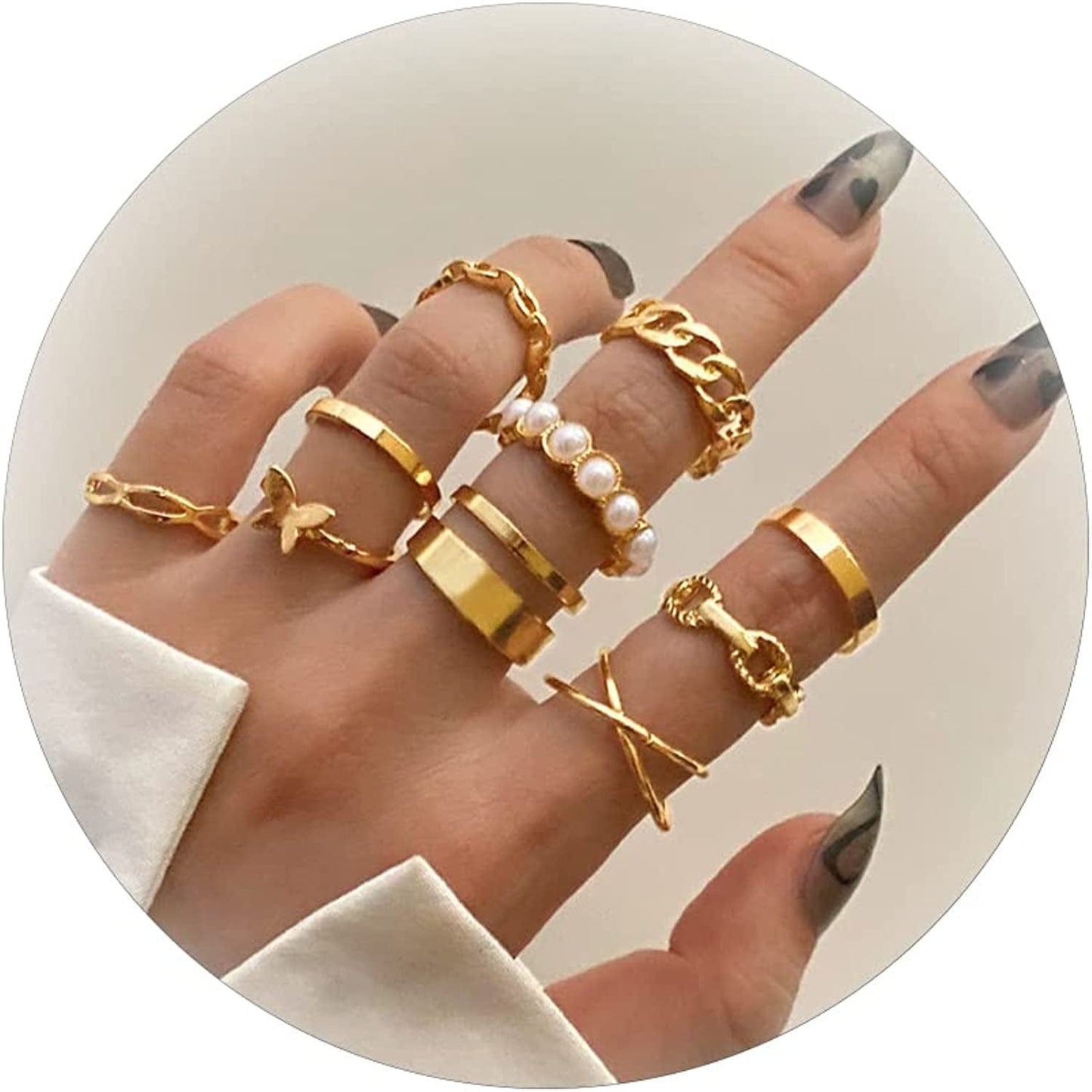 Gold Stacking Rings for Women Butterfly Knuckle Rings Snake Rings Moon Star Rings Heart Stacking Rings for Girls Gold Butterfly Knuckle Rings