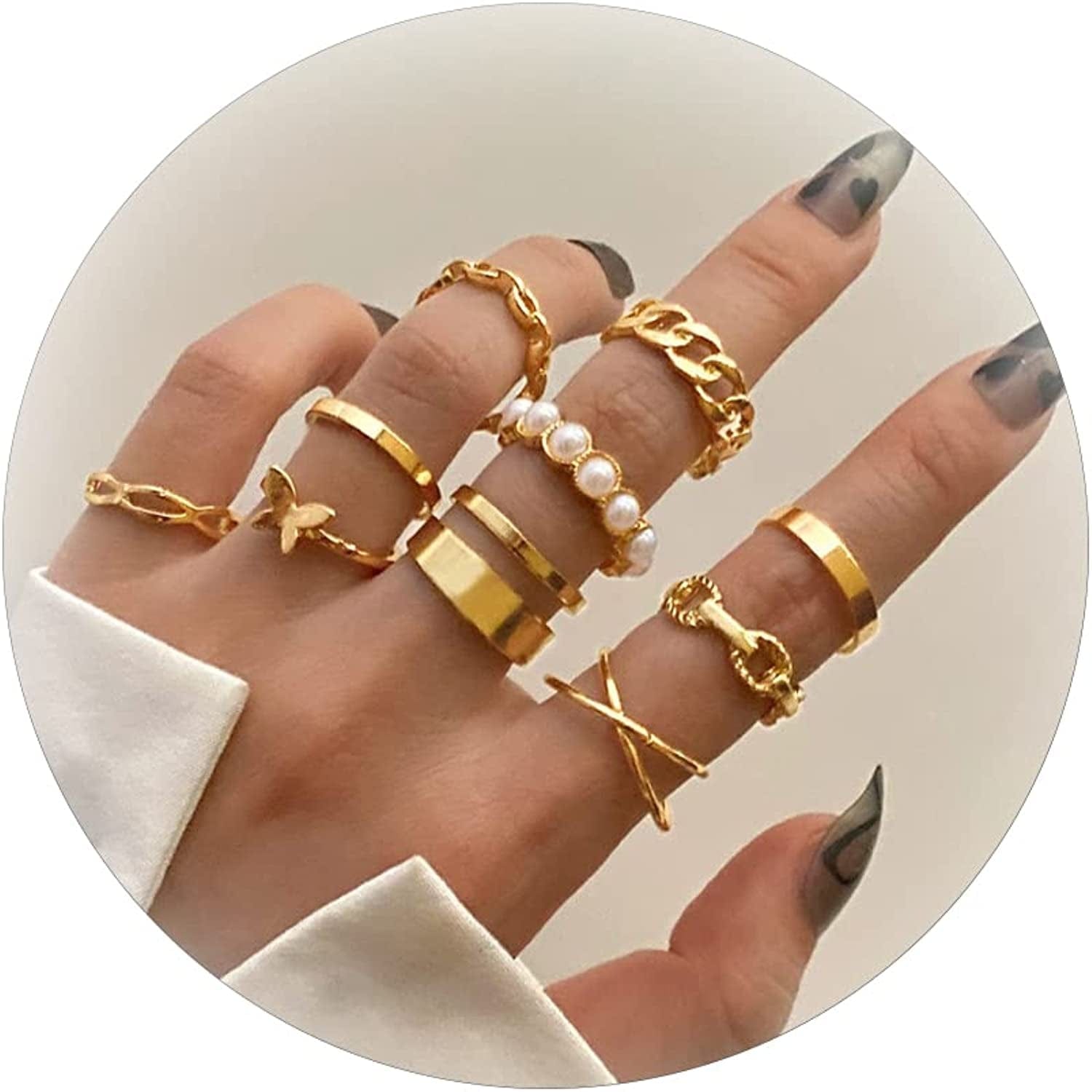 Gold Stacking Rings for Women Butterfly Knuckle Rings Snake Rings Moon Star Rings Heart Stacking Rings for Girls Gold Butterfly Knuckle Rings