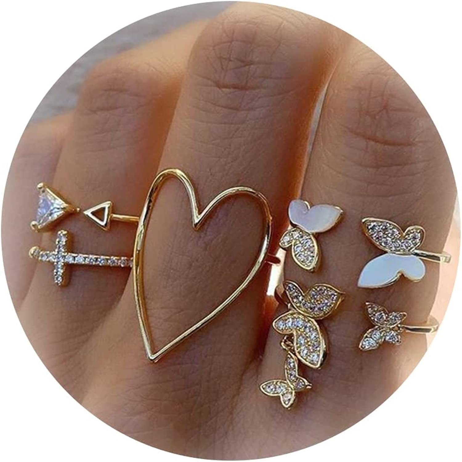 Gold Stacking Rings for Women Butterfly Knuckle Rings Snake Rings Moon Star Rings Heart Stacking Rings for Girls Heart Ring Set