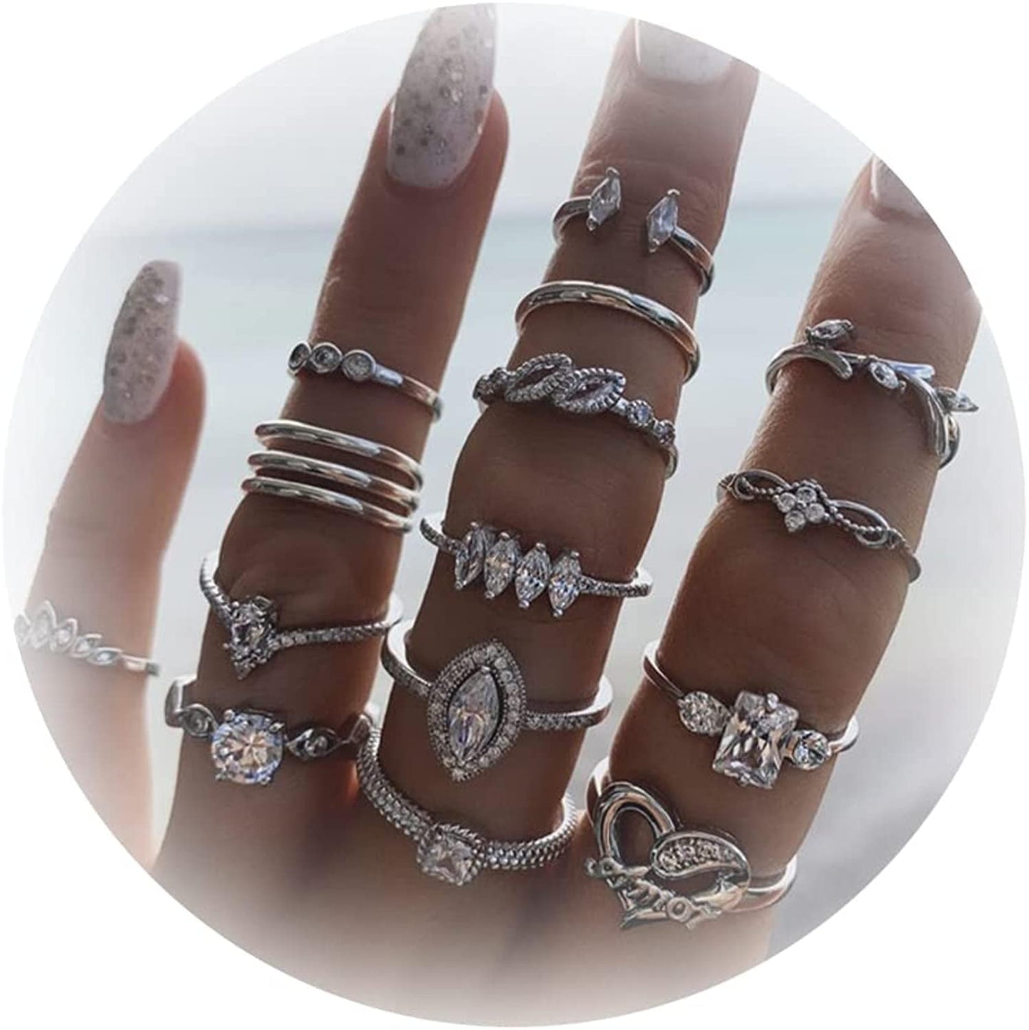 Gold Stacking Rings for Women Butterfly Knuckle Rings Snake Rings Moon Star Rings Heart Stacking Rings for Girls Silver Rhinestone Ring Set