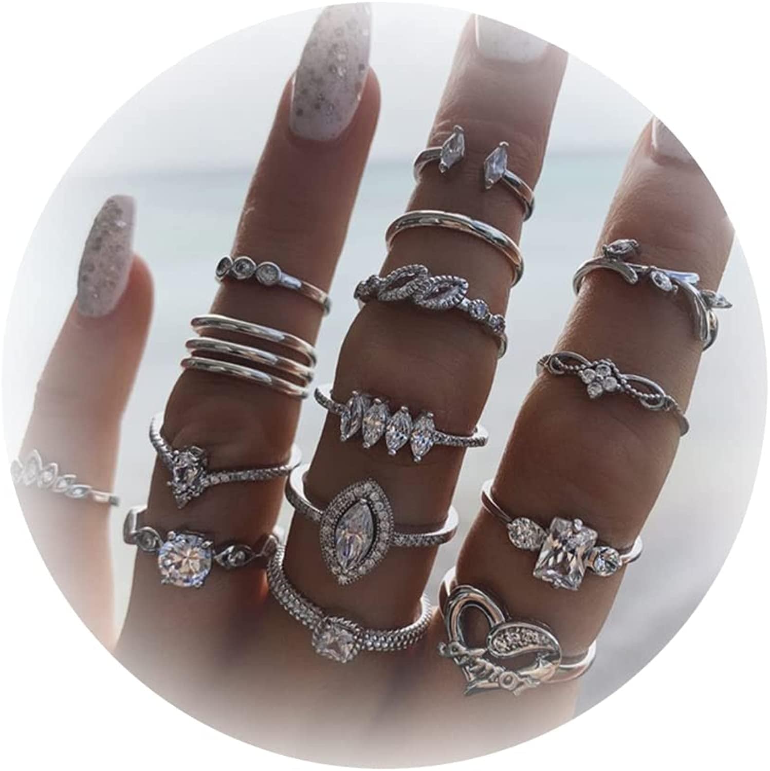 Gold Stacking Rings for Women Butterfly Knuckle Rings Snake Rings Moon Star Rings Heart Stacking Rings for Girls Silver Rhinestone Ring Set