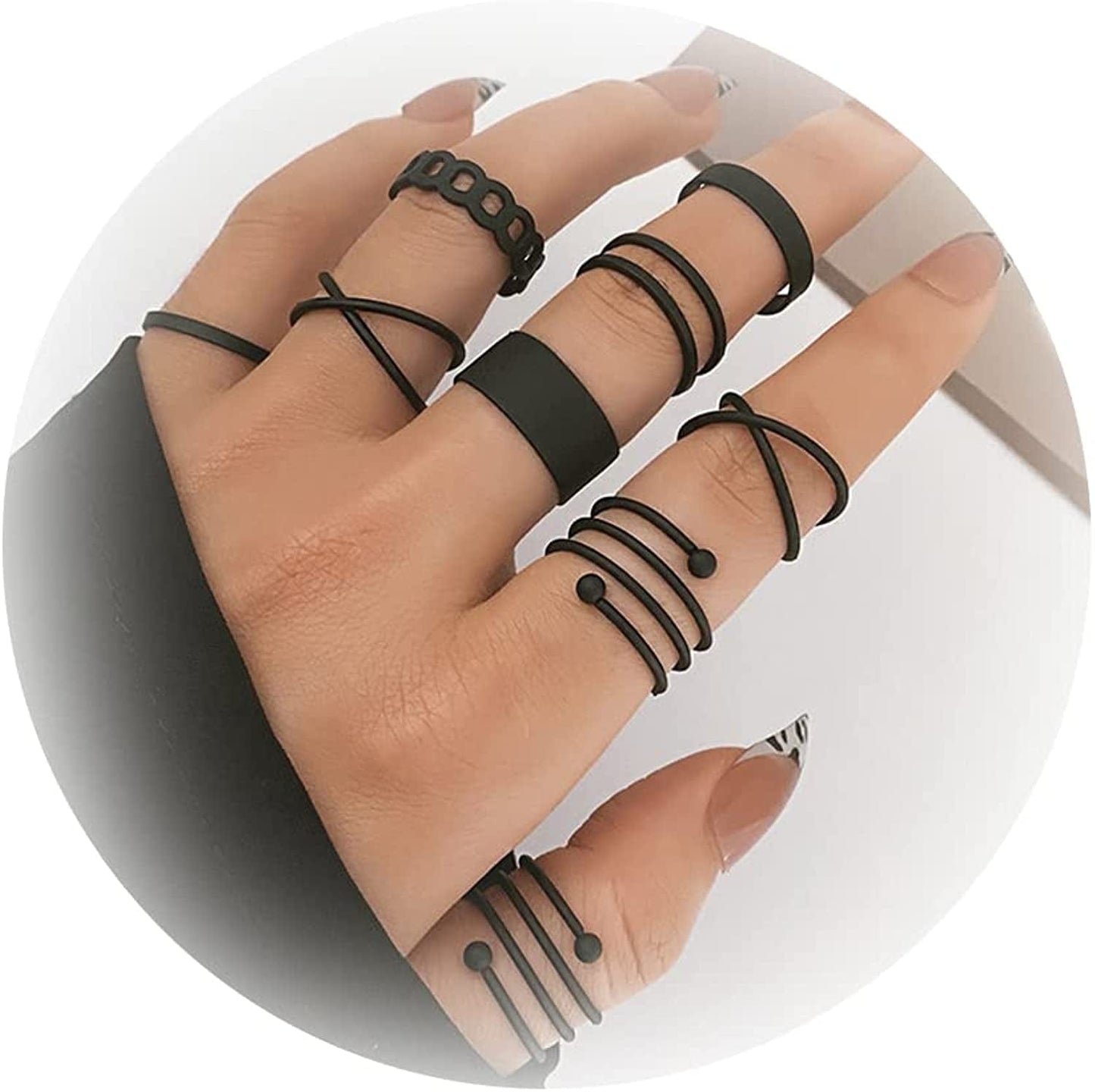 Gold Stacking Rings for Women Butterfly Knuckle Rings Snake Rings Moon Star Rings Heart Stacking Rings for Girls Black Ring Set