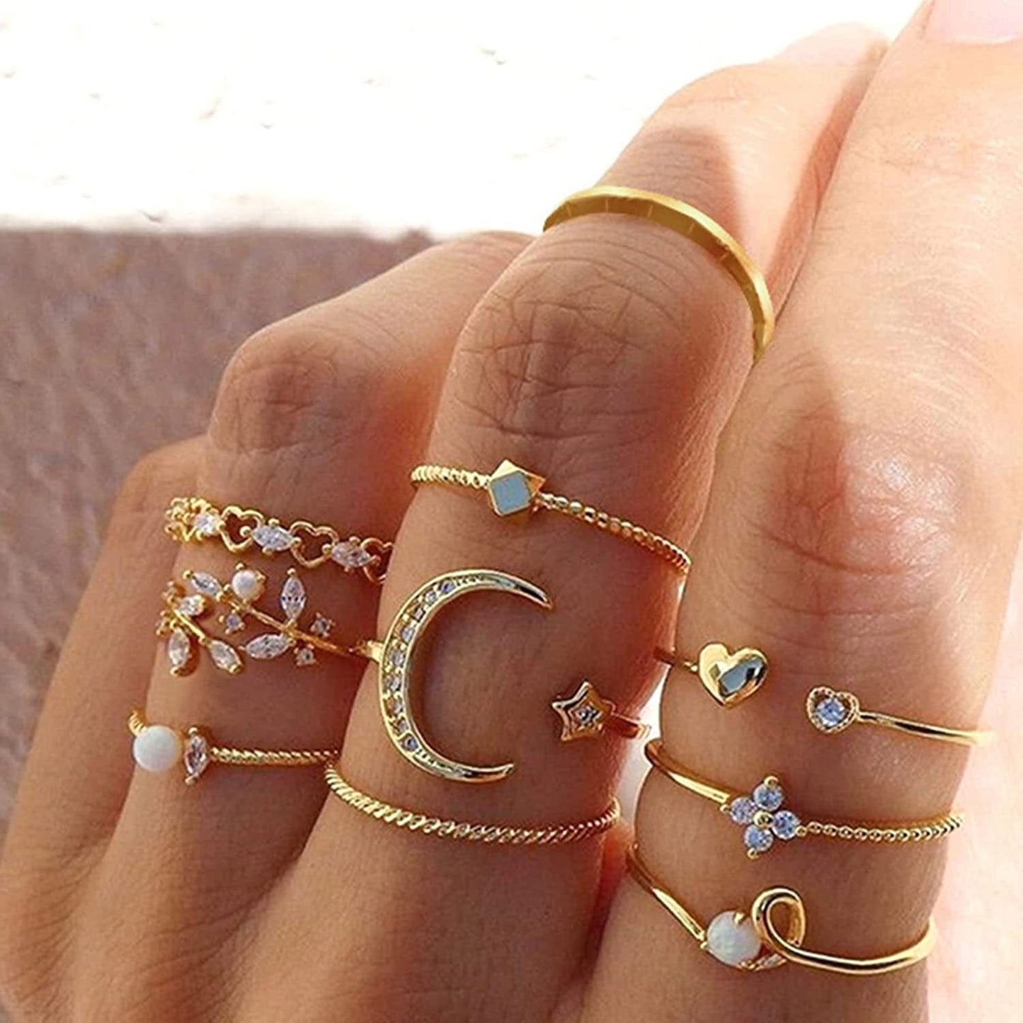 Gold Stacking Rings for Women Butterfly Knuckle Rings Snake Rings Moon Star Rings Heart Stacking Rings for Girls