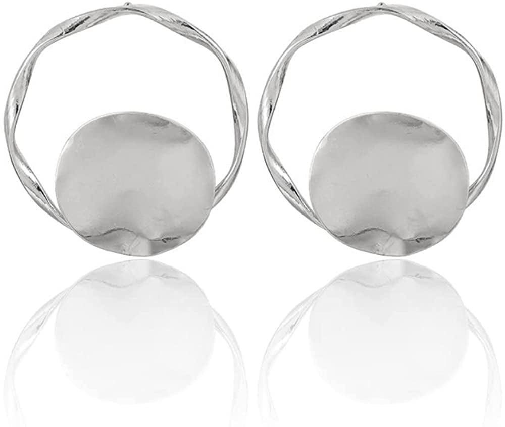 Gold Statement Hoop Earrings Studs Metallic Minimalist Fashion Jewelry for Women silver