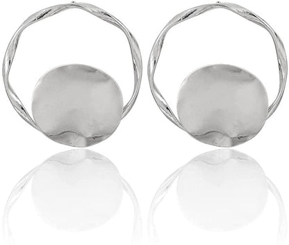 Gold Statement Hoop Earrings Studs Metallic Minimalist Fashion Jewelry for Women silver