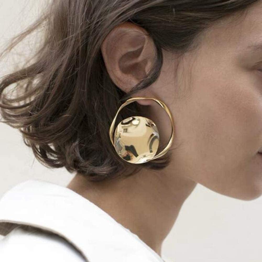 Gold Statement Hoop Earrings Studs Metallic Minimalist Fashion Jewelry for Women
