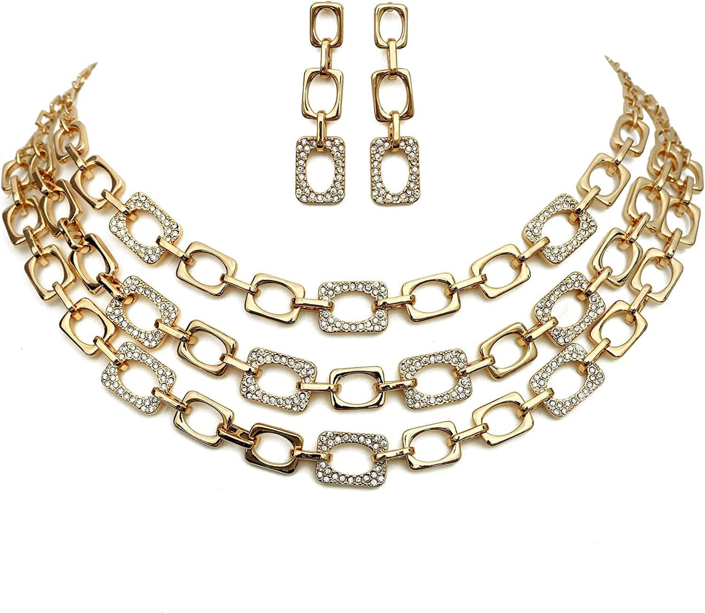Gold Statement Necklace Costume Jewelry Sets for Women,Aesthetic Collar Necklace and Earring Sets Fashion Accessories for Bridal Party Link Chain Jewelry Sets