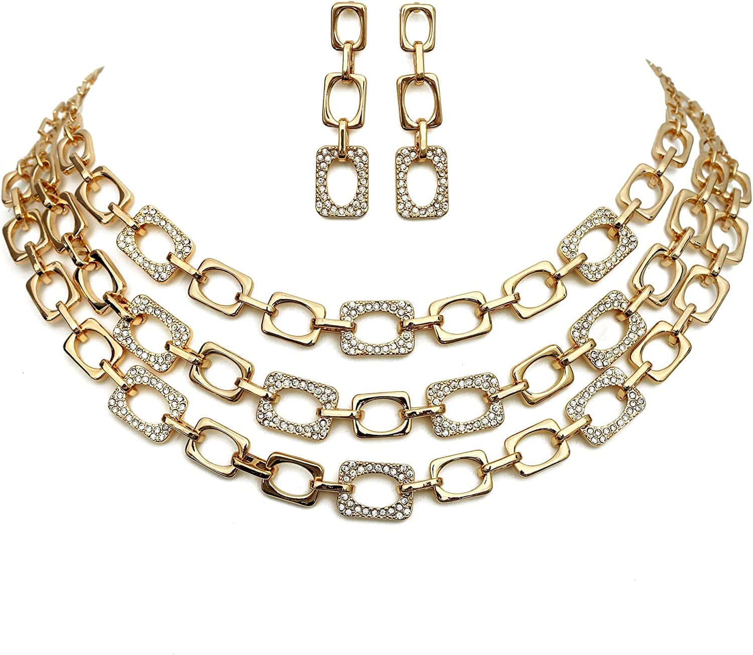 Gold Statement Necklace Costume Jewelry Sets for Women,Aesthetic Collar Necklace and Earring Sets Fashion Accessories for Bridal Party Link Chain Jewelry Sets