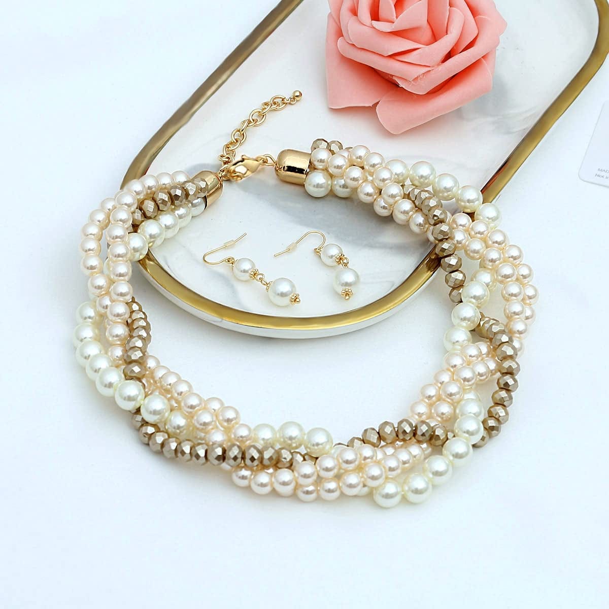 Gold Statement Necklace Costume Jewelry Sets for Women,Aesthetic Collar Necklace and Earring Sets Fashion Accessories for Bridal Party