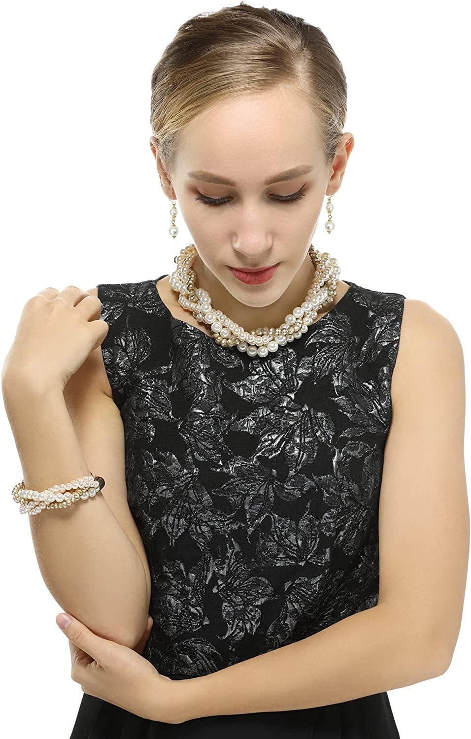 Gold Statement Necklace Costume Jewelry Sets for Women,Aesthetic Collar Necklace and Earring Sets Fashion Accessories for Bridal Party
