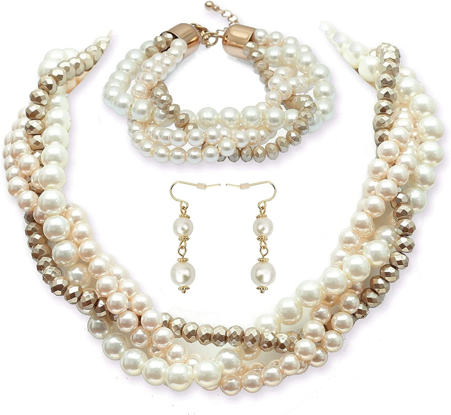 Gold Statement Necklace Costume Jewelry Sets for Women,Aesthetic Collar Necklace and Earring Sets Fashion Accessories for Bridal Party Pearl Jewelry Sets