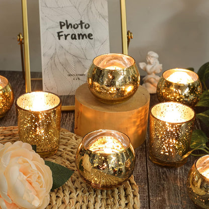 Gold Votive Candle Holders 12Pcs Assorted Gold Mercury Glass Votives Tealight Candle Holder Gold Candle Holders for Table Centerpiece Wedding Bridal Shower Engagement Party Festival Holiday Home Decor