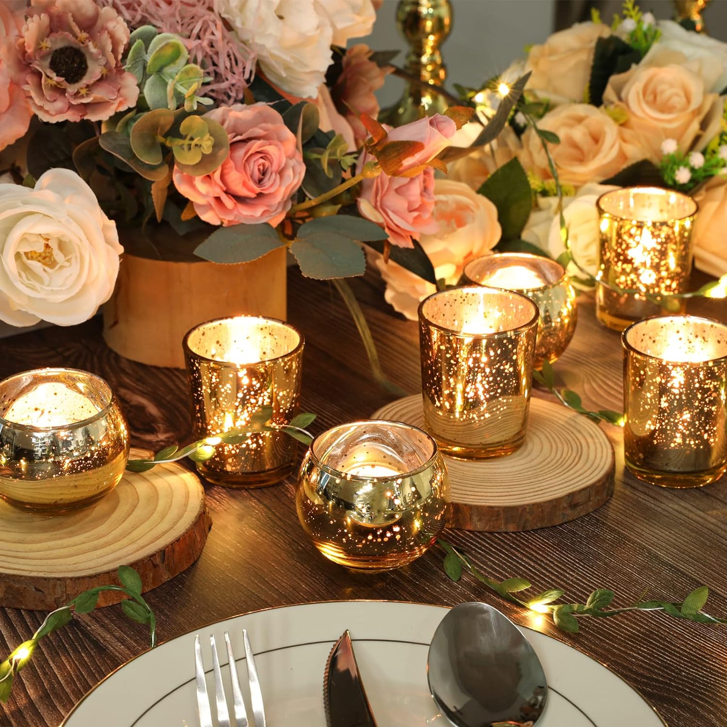 Gold Votive Candle Holders 12Pcs Assorted Gold Mercury Glass Votives Tealight Candle Holder Gold Candle Holders for Table Centerpiece Wedding Bridal Shower Engagement Party Festival Holiday Home Decor