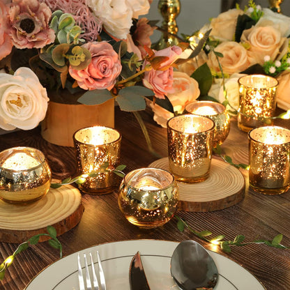 Gold Votive Candle Holders 12Pcs Assorted Gold Mercury Glass Votives Tealight Candle Holder Gold Candle Holders for Table Centerpiece Wedding Bridal Shower Engagement Party Festival Holiday Home Decor