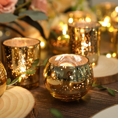 Gold Votive Candle Holders 12Pcs Assorted Gold Mercury Glass Votives Tealight Candle Holder Gold Candle Holders for Table Centerpiece Wedding Bridal Shower Engagement Party Festival Holiday Home Decor