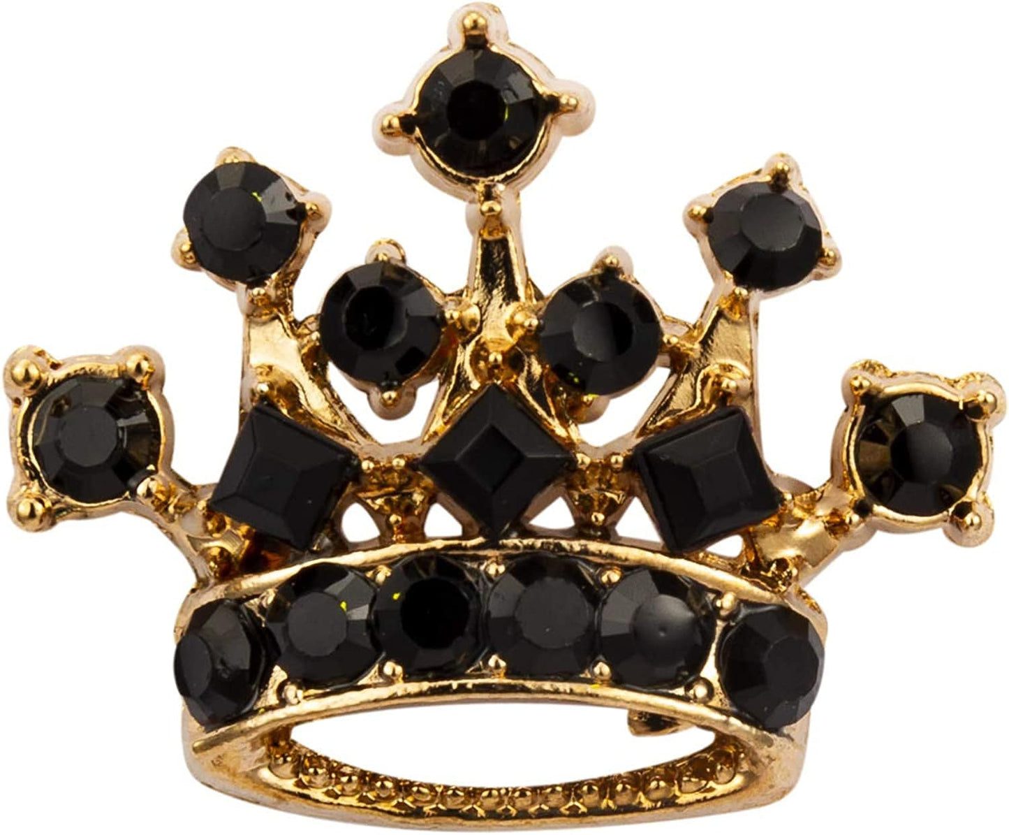 Golden Crown with Black Stone Detailing Lapel Pin Brooch Shirt Stud for Men