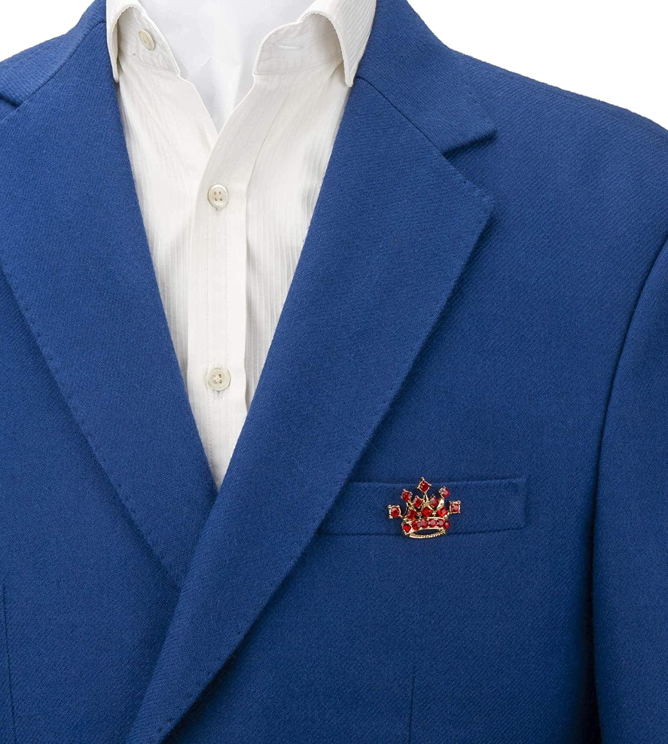 Golden Crown with Red Swarovski Detailing Lapel Pin Brooch Shirt Stud for Men