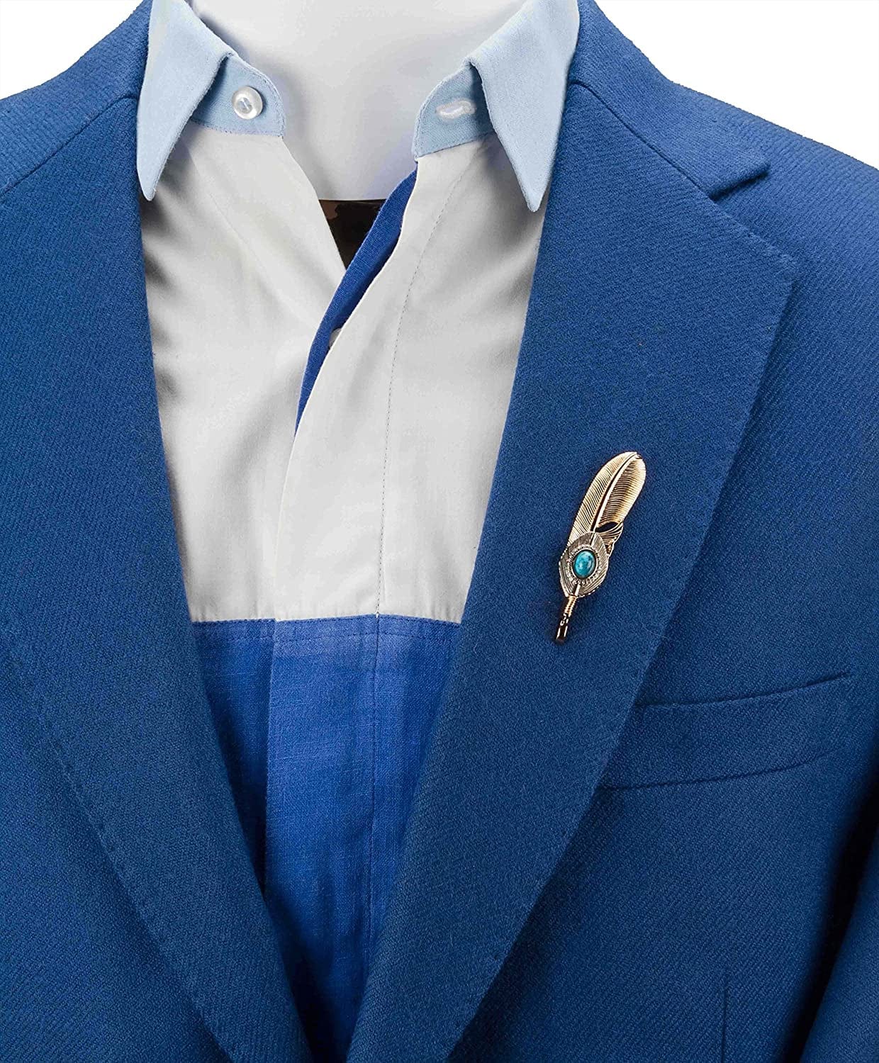 Golden Feather with Blue Stone Detailing Lapel Pin/Brooch Golden