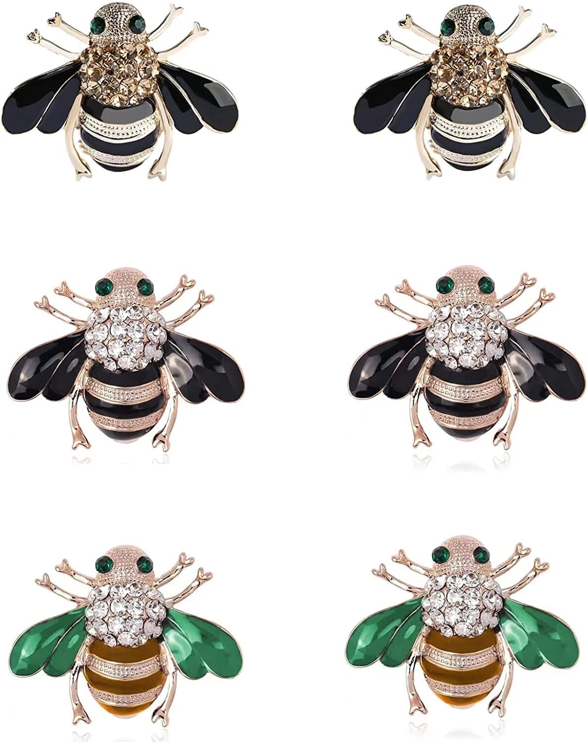 GOLDEN STRAWBERRY 6 PCS Honey Bee Brooches Lapel Pins Crystal Insect Themed Bee Brooches for Women ( 3 Colors)