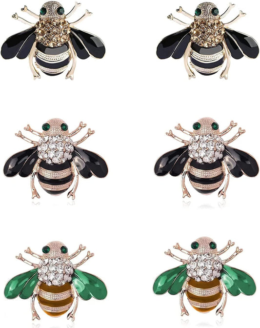 GOLDEN STRAWBERRY 6 PCS Honey Bee Brooches Lapel Pins Crystal Insect Themed Bee Brooches for Women ( 3 Colors)