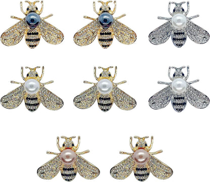 GOLDEN STRAWBERRY 8 PCS Honey Bee Brooches Lapel Pins Crystal Insect Themed Bee Brooches for Women