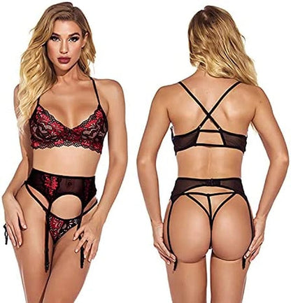 GOOTUCH Women Lingerie Set High Waisted Lace Lingerie with Garter Belt Sexy Bra and Panty Outfit